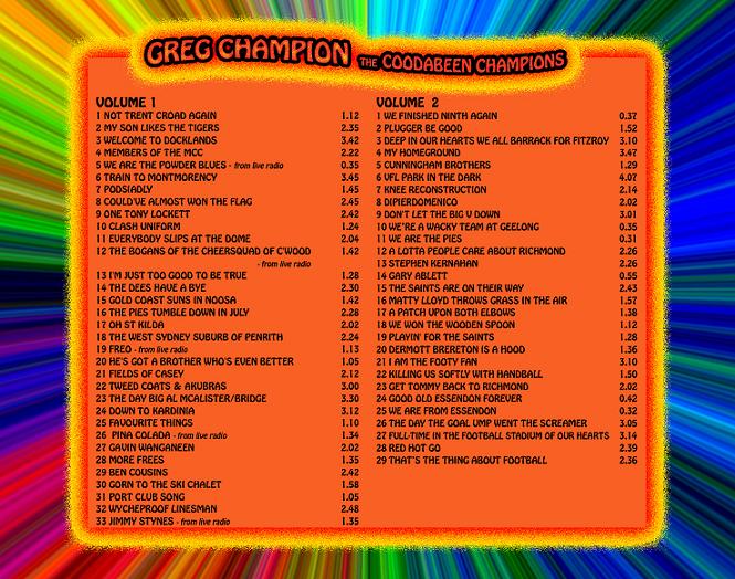 Sixty Two Footy Songs - Track list